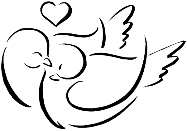 Cuddling pair of doves plus a heart vinyl sticker. Customize on line. Love and Weddings 058-0210